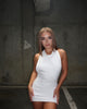 White Ribbed Halter Mini Dress, Open Back