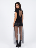 Close up of the black tulle heart cutout on the back of the Girl Code t-shirt dress