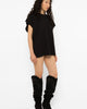 Side view of the Girl Code black oversized heart cutout t-shirt