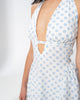 Girl Code blue polka dot halter dress in white with blue dots, flared A line mini skirt
