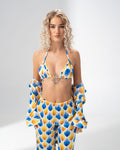 Girl Code blue and yellow satin three piece set in a retro geometric print