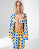 Girl Code blue and yellow satin three piece set with bralette and wide leg trousers