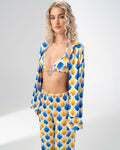 Girl Code blue and yellow printed satin three piece set