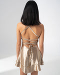 Girl Code champagne satin backless mini dress with crossed straps at the back
