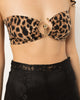 Gold metal ring joining the cups of the leopard print strapless top, close view