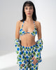 Girl Code printed satin three piece set in a retro blue and green geometric print