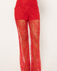Full length wide palazzo leg of the Girl Code red lace-up pants