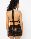 Halter top with crossed straps and metal ring detail from the Girl Code suede snake print set