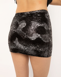 Back view of the suede snake print silver skirt from the Girl Code two-piece set