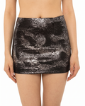 Front view of the suede snake print silver skirt from the Girl Code two-piece set