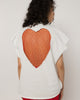 Model wearing Girl Code white heart cutout oversized t-shirt, front view